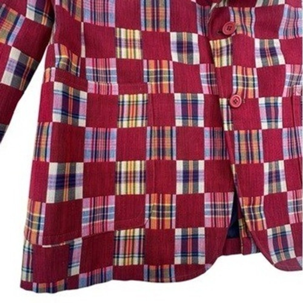 Robert Lewis Idea 42 L Mens Blazer Vintage‎ Patchwork Plaid Red Multi Sport Coat - Picture 6 of 13